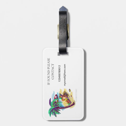 Étiquette À Bagage Ours d'été relaxant sur la plage tropicale (Dos Vertical)