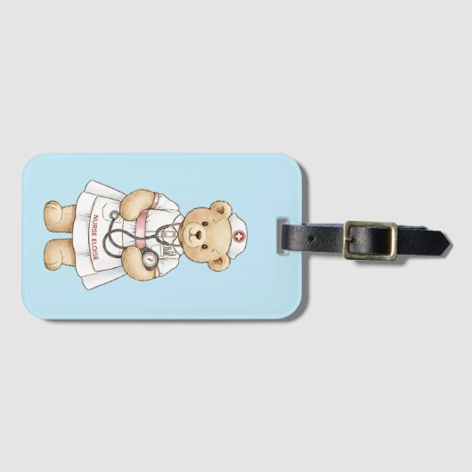 Étiquette À Bagage Ours en peluche infirmière personnalisé Nom person (Devant Horizontal)