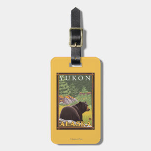 Étiquette À Bagage Ours noir dans la forêt - le Yukon, Alaska