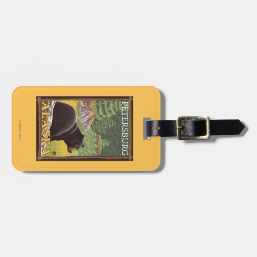 Étiquette À Bagage Ours noir dans la forêt - Pétersbourg, Alaska (Devant horizontal)