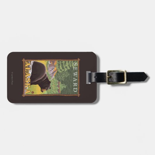 Étiquette À Bagage Ours noir dans la forêt - Seward, Alaska (Devant horizontal)