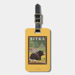 Étiquette À Bagage Ours noir dans la forêt - Sitka, Alaska