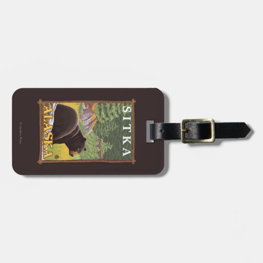 Étiquette À Bagage Ours noir dans la forêt - Sitka, Alaska (Devant horizontal)