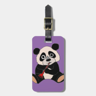 Étiquette À Bagage Ours panda drôle maniant la clarinette rouge