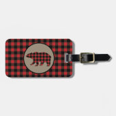 Étiquette À Bagage Ours Plaid Noir Rouge (Devant horizontal)