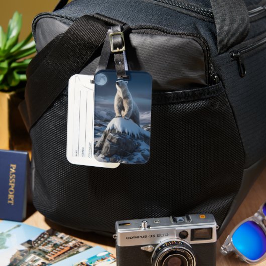 Étiquette À Bagage Ours polaire au-dessus de hauteurs gelées (Recto & Verso)