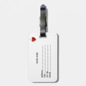 Étiquette À Bagage Ours polaire mignon de Noël sur bleu clair (Dos Vertical)