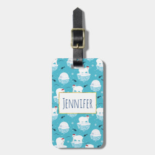 Étiquette À Bagage Ours polaires mignons à Santa Hats Motif de Noël