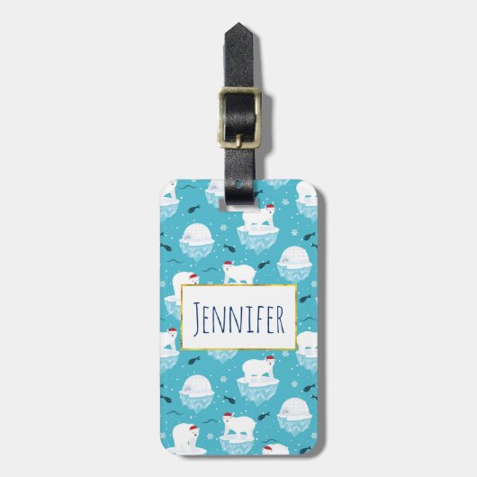 Étiquette À Bagage Ours polaires mignons à Santa Hats Motif de Noël (Devant Vertical)