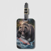 Étiquette À Bagage Ours tenant un poisson chatoyant (Devant Vertical)