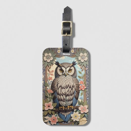 Étiquette À Bagage Owl Pastel Floral William Morris Inspiré (Devant Vertical)