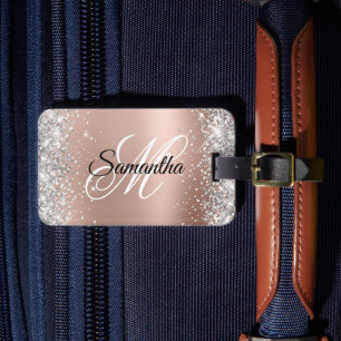 Étiquette À Bagage Pailleté Argent Rose Doré Brillant Glam Dégradé