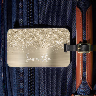 Étiquette À Bagage Pailleté Or Pâle Glamour Nom