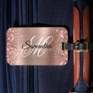 Étiquette À Bagage Pailleté Rose Gold Faux Feuille