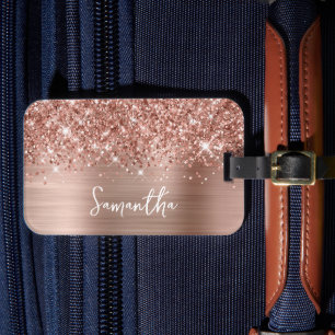 Étiquette À Bagage Pailleté Rose Gold Glam Nom