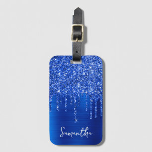 Étiquette À Bagage Paillettes de luxe bleu royal qui dégoulinent Nom