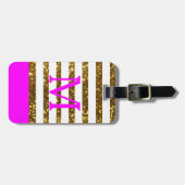 Étiquette À Bagage Paillettes d'or de charme/roses (Devant horizontal)