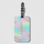 Étiquette À Bagage Paillettes holographiques de licorne (Devant Vertical)