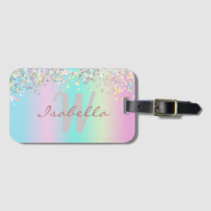 Étiquette À Bagage Paillettes holographiques de licorne