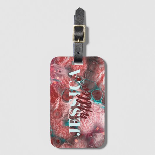 Étiquette À Bagage Paint à fluide Rouge Turquoise à huile à étincelle (Devant Vertical)