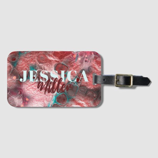 Étiquette À Bagage Paint à fluide Rouge Turquoise à huile à étincelle (Devant Horizontal)