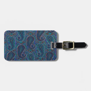 Étiquette À Bagage Paisley Blue Indian Boho Motif