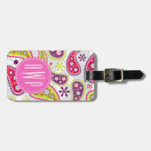 Étiquette À Bagage Paisley et monogramme rose (Devant horizontal)