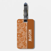Étiquette À Bagage Paisley Orange Brûlé; Floral (Dos Vertical)
