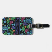 Étiquette À Bagage Paisley sur le noir (Devant horizontal)