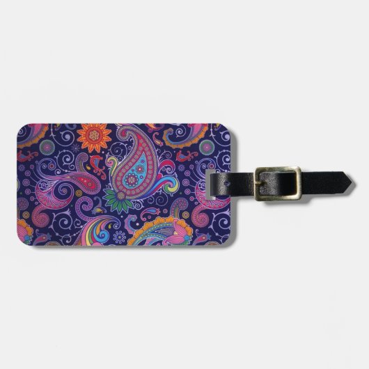Étiquette À Bagage Paisley violet rose (Devant horizontal)