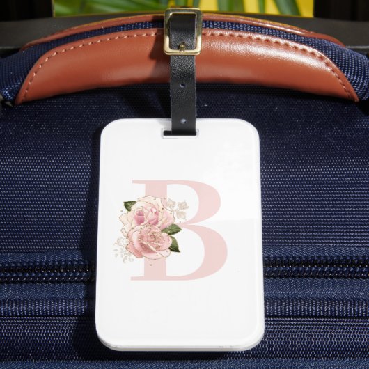 Étiquette À Bagage Pale Rose or Floral Monogramme (Insitu Rectoal 2)