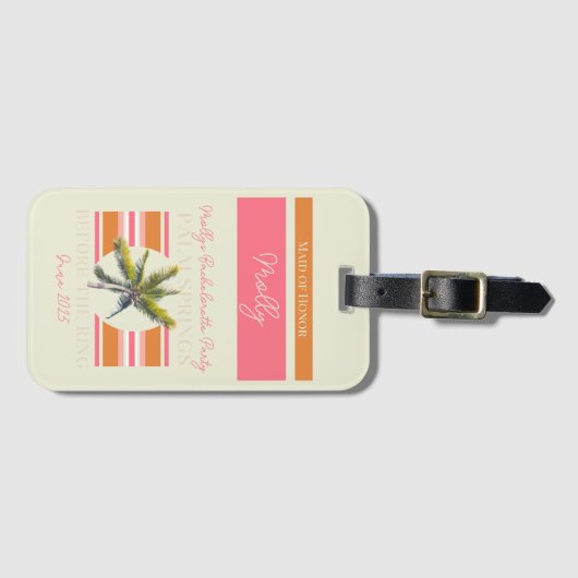 Étiquette À Bagage Palm Springs avant l'anneau - Bachelorette rétro (Devant Horizontal)
