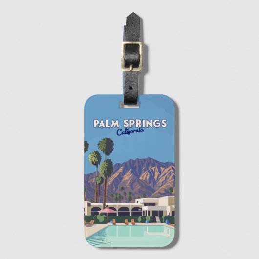 Étiquette À Bagage Palm Springs California Pool Hotel Trees Retro (Devant Vertical)