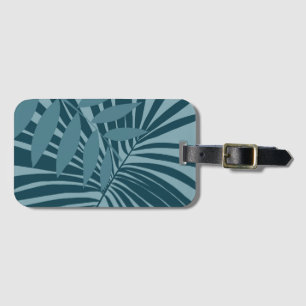 Étiquette À Bagage palme & feuille tropicale abstrait en gris vert bl