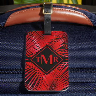 Étiquette À Bagage Palme tropicale rouge monogramme