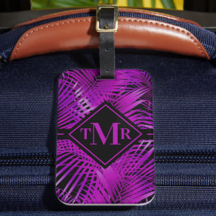Étiquette À Bagage Palme violet monogramme Tropical