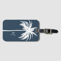 Palmier Bleu Blanc Tropical Élégant Monogramme