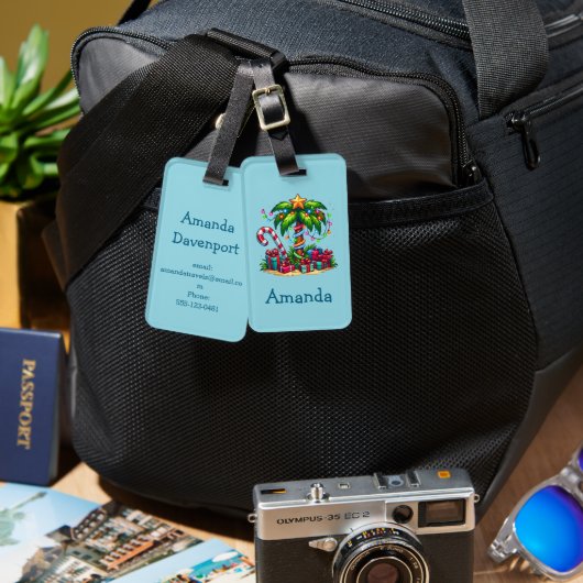 Étiquette À Bagage Palmier de Noël tropical (Recto & Verso)