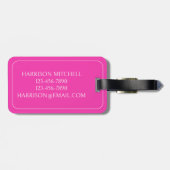 Étiquette À Bagage Palmier rose et blanc Palmier Monogramme (Dos horizontal)