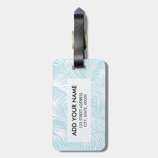 Étiquette À Bagage Palmier tropical bleu en pastel moderne simple (Dos Vertical)