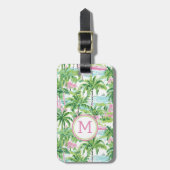 Étiquette À Bagage Palmier tropical rose et vert de Preppy (Devant Vertical)