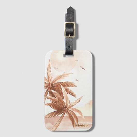 Étiquette À Bagage Palmier Tropical Rustique (Devant Vertical)