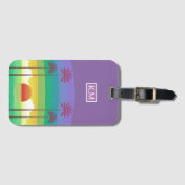 Étiquette À Bagage Palmiers à coucher de soleil rouge rétro Monogramm (Devant Horizontal)