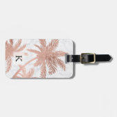 Étiquette À Bagage Palmiers d'or rose simple tropicaux en marbre blan (Devant horizontal)