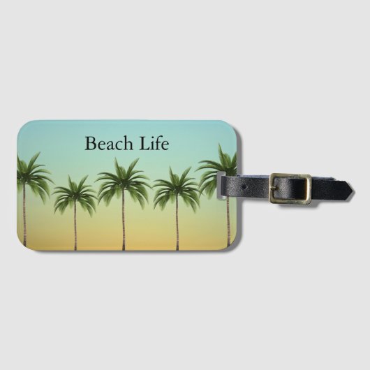 Étiquette À Bagage Palmiers en rang, vie sur la plage (Devant Horizontal)