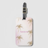 Étiquette À Bagage Palmiers tropicaux en or rose vif (Devant Vertical)