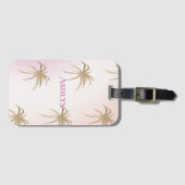 Étiquette À Bagage Palmiers tropicaux en or rose vif (Devant Horizontal)