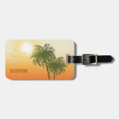 Étiquette À Bagage Palmiers Tropicaux Orange Soleil Et Vert Avec Text (Devant horizontal)