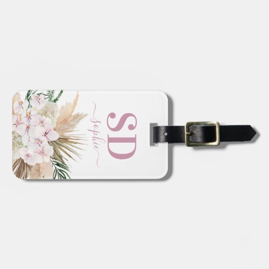 Étiquette À Bagage Pampas herbe, orchidée, feuillage tropical texte (Devant horizontal)