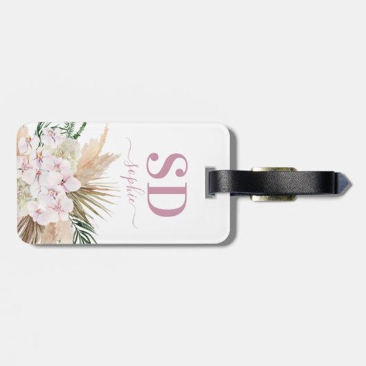 Étiquette À Bagage Pampas herbe, orchidée, feuillage tropical texte (Dos horizontal)